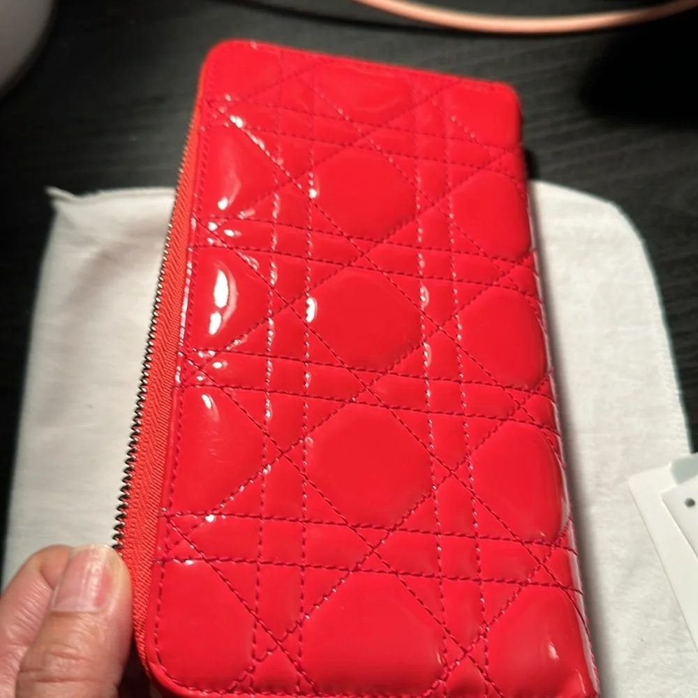 Christian Dior patent long wallet with charm